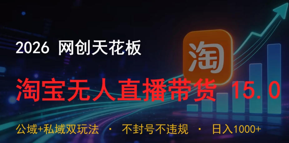 2026网创天花板，淘宝无人直播带货15.0，公域+私域双玩法，日入1k+，不违规不封号【揭秘】-云享网创