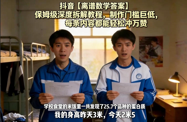 抖音【离谱数学答案】保姆级深度拆解教程，制作门槛巨低，每条内容都能轻松冲万赞，附详细步骤-云享网创