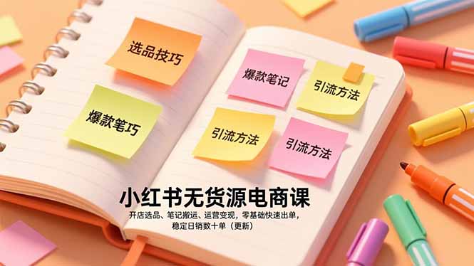 小红书无货源电商课，开店选品、笔记搬运、运营变现，零基础快速出单，稳定日销数十单(更新-云享网创