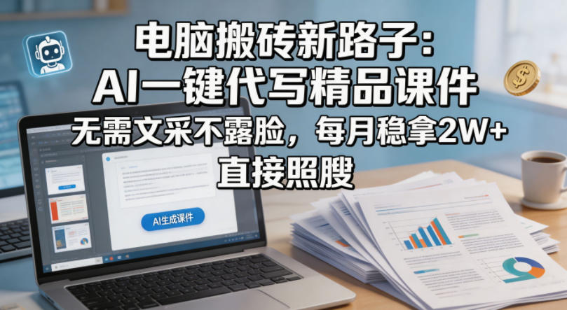 电脑搬砖新路子：AI一键代写精品课件，无需文采不露脸，每月稳拿2W+，直接照搬-云享网创