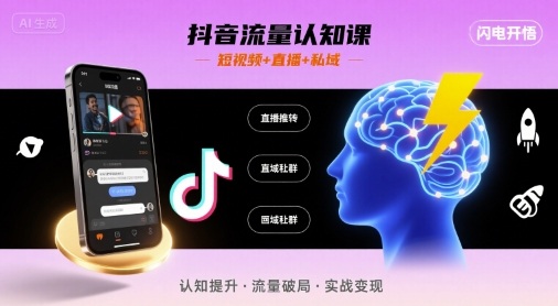 抖音流量认知课，短视频+直播+私域，认知提升，闪电开悟-云享网创