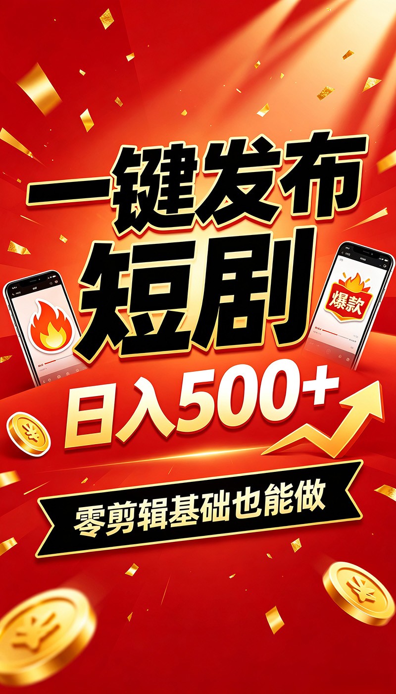 快手短剧一键发布,不用剪辑操作简单,副业日入500+。空闲时间轻松赚收益-云享网创