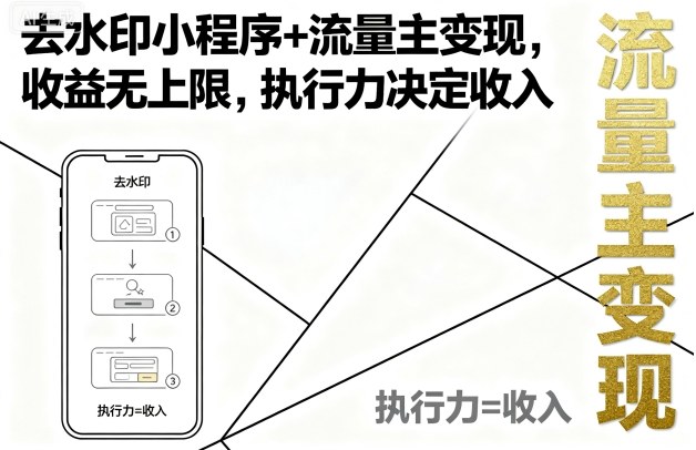 去水印小程序+流量主变现，收益无上限，执行力决定收入-云享网创