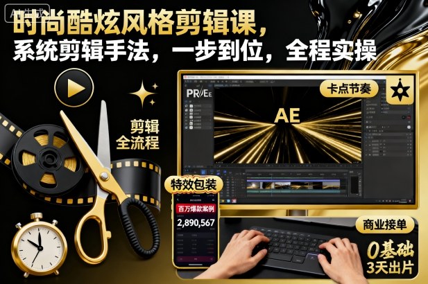 时尚酷炫风格剪辑课,系统剪辑手法,一步到位,全程实操-云享网创