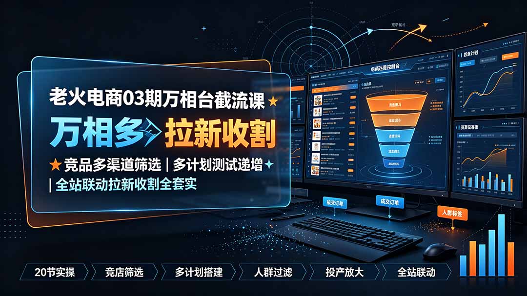 老火电商03期万相台截流课：竞品多渠道筛选｜多计划测试递增｜全站联动拉新收割全套实操教学-云享网创