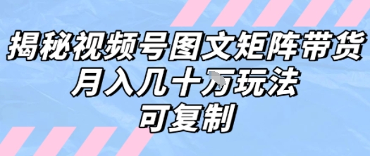 解密视频号图文矩阵带货，月入几个W的打法，可复制-云享网创