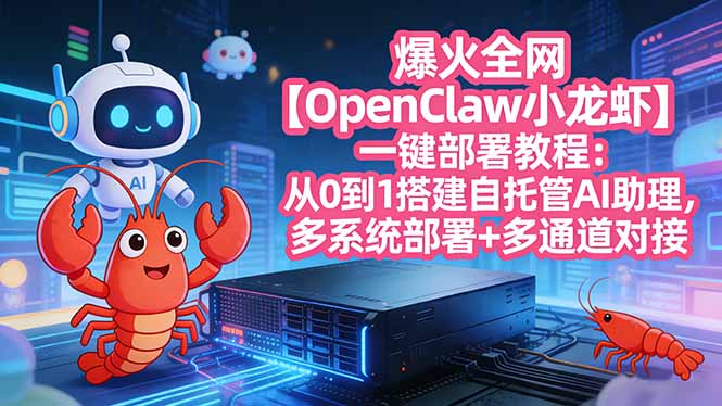 爆火全网【OpenClaw 小龙虾】一键部署教程：从0到1搭建自托管AI助理，多系统部署+多通道对接-云享网创