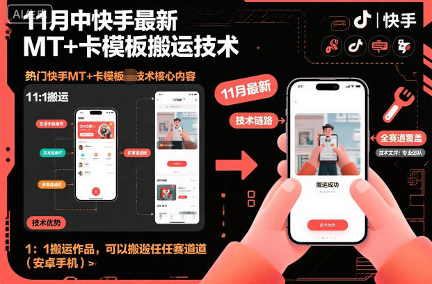 11月中快手最新MT+卡模板搬运技术,1:1搬运作品,可以搬运任何赛道(安卓手机)-云享网创