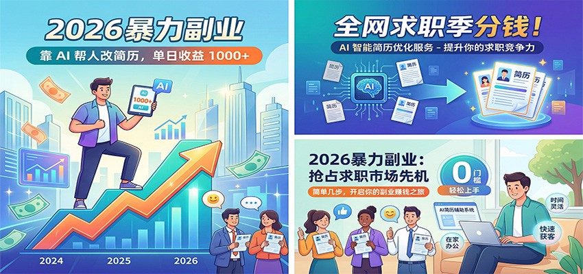 2026暴力副业：靠AI帮人改简历，单日收益1000+，全网求职季分钱-云享网创