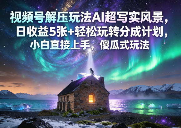 视频号解压玩法AI超写实风景，日收益5张+轻松玩转分成计划，小白直接上手，傻瓜式玩法-云享网创