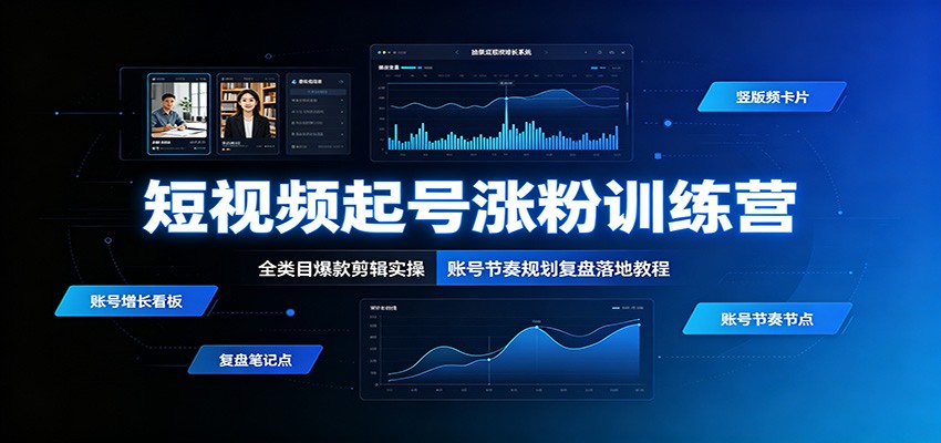 短视频起号涨粉训练营：全类目爆款剪辑实操，账号节奏规划复盘落地教程-云享网创