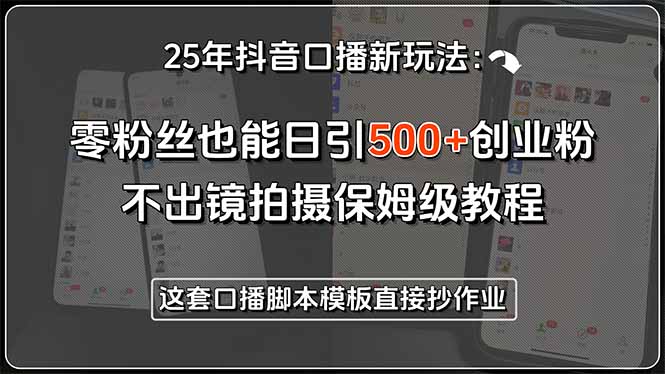 25年抖音口播新玩法：零粉丝也能日引500+创业粉，不出镜拍摄保姆级教程…-云享网创