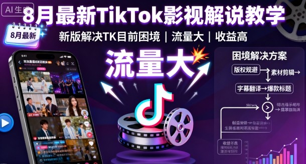 8月最新TikTok影视解说教学，新版解决TK目前困境，流量大，收益高-云享网创