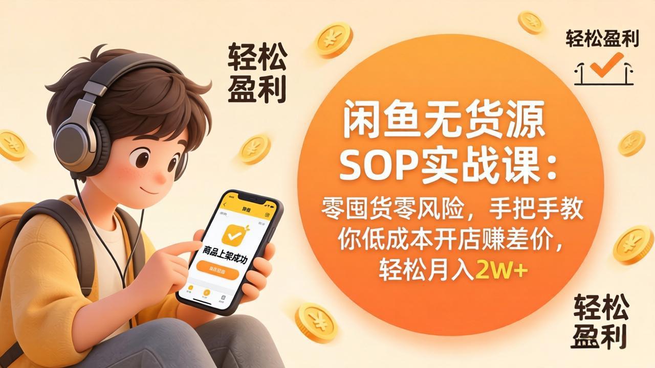 闲鱼无货源SOP实战课：零囤货零风险，手把手教你低成本开店赚差价，轻松月入2w+-云享网创