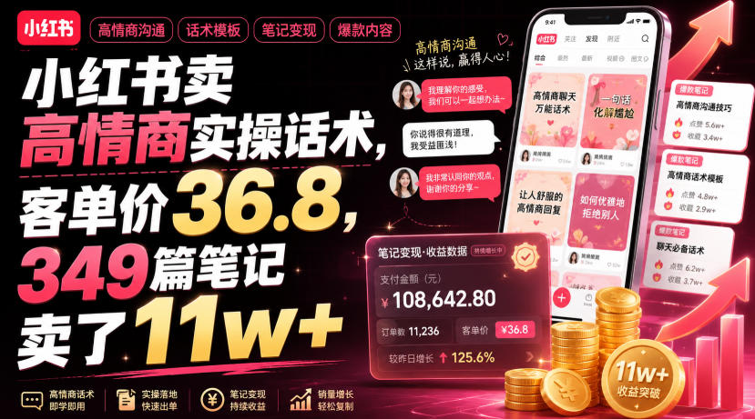 小红书卖高情商实操话术,客单价36.8,349篇笔记卖了11w+!-云享网创
