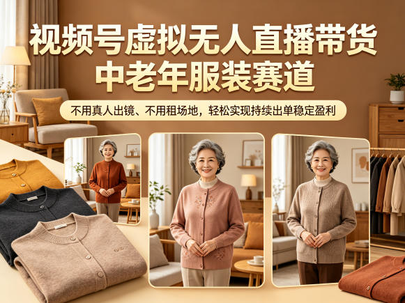 视频号虚拟无人直播带货中老年服装赛道，不用真人出镜、不用租场地，轻松实现持续出单稳定盈利-云享网创