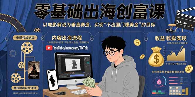 零基础出海创富课：以电影解说为垂直赛道，实现不出国门赚美金的目标-云享网创