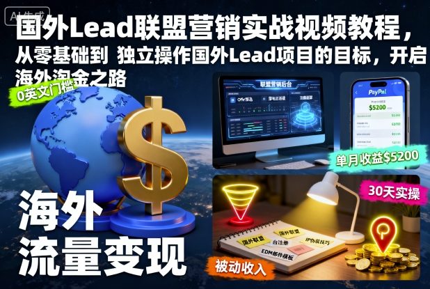 国外Lead联盟营销实战视频教程,从零基础到独立操作国外Lead项目的目标,开启海外淘金之路-云享网创