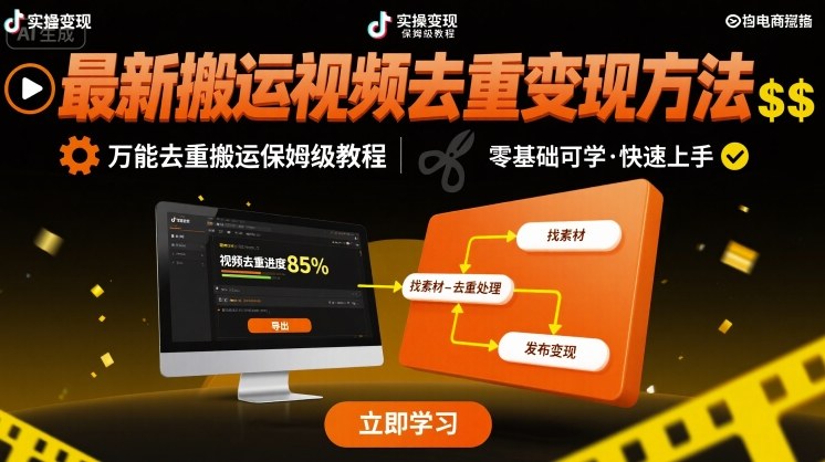 最新搬运视频去重变现方法，万能去重搬运保姆级教程-云享网创