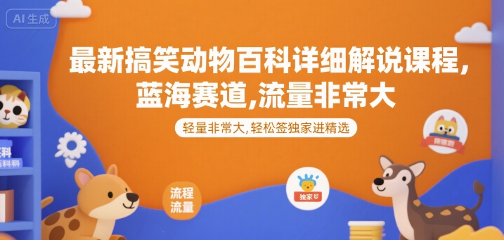 最新搞笑动物百科详细解说课程，蓝海赛道，流量非常大，轻松签独家进精选-云享网创