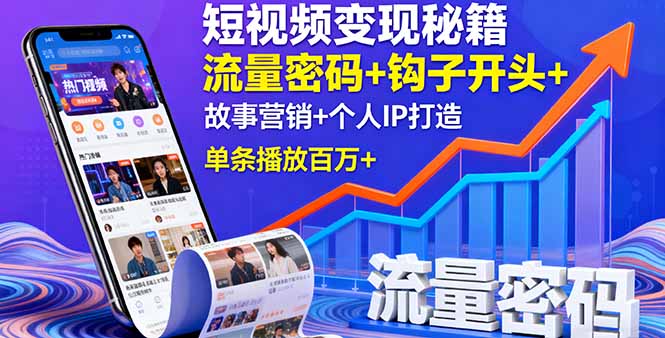 短视频变现秘籍，流量密码+钩子开头+故事营销+个人IP打造，单条播放百万+-云享网创
