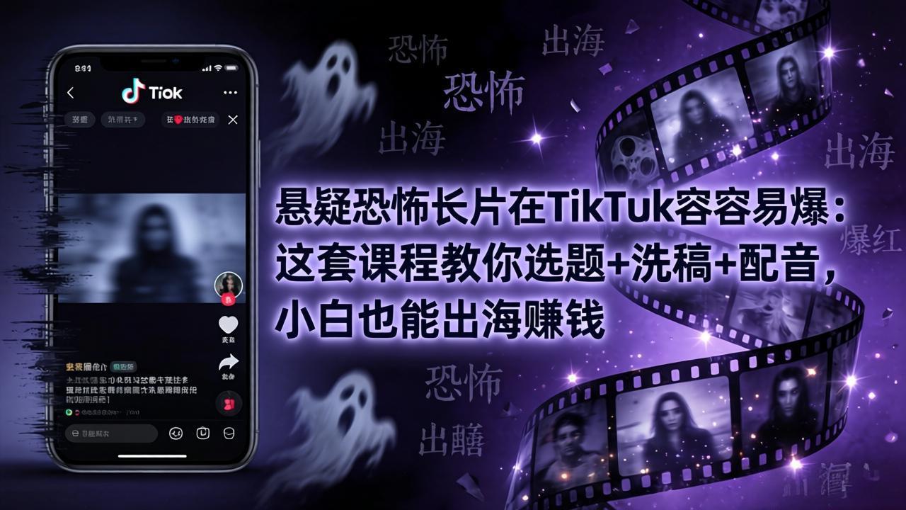 悬疑恐怖长片在TikTok最容易爆：这套课程教你选题+洗稿+配音，小白也能出海赚钱-云享网创