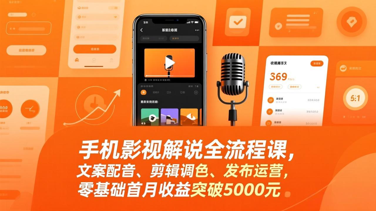 手机影视解说全流程课,文案配音、剪辑调色、发布运营,零基础首月收益突破5000元-云享网创