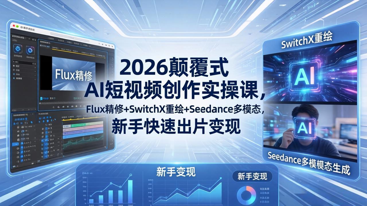 2026颠覆式 AI短视频创作课-5月更新，Flux精修+SwitchX重绘+Seedance多模态，新手快速出片变现-云享网创