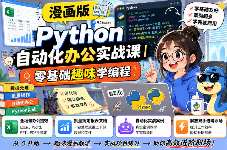 漫画版Python自动化办公实战课｜零基础趣味学编程，全场景办公提效、批量搞定报表文档、解放双手进阶职场-云享网创