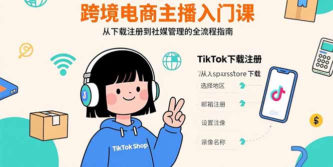 跨境电商主播入门课，TikTok下载注册，支付工具配置，社媒账号管理全流程-云享网创