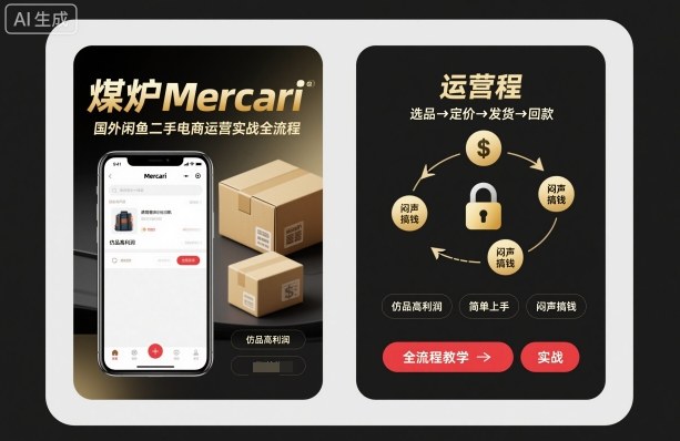 煤炉Mercari国外闲鱼二手电商运营实战全流程,仿品高利润,简单上手,闷声搞钱-云享网创