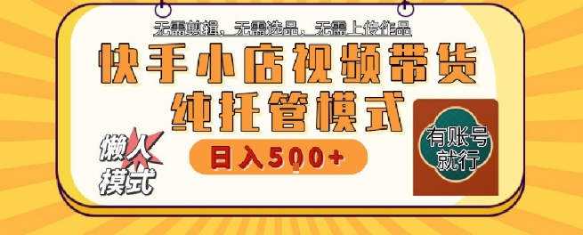 快手小店托管代运营，无需剪辑，无需选品，无需上传作品，全程无需操作，轻松月入5k+【揭秘】-云享网创