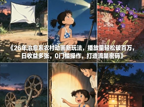 26年治愈系农村动画新玩法，播放量轻松破百万，日收益多张，0门槛操作，打造流量密码-云享网创