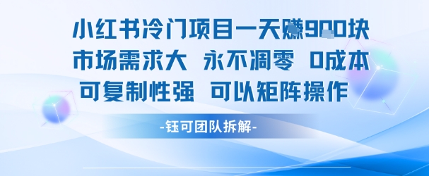 小红书冷门项目一天收益9张，市场需求大，0成本，可复制性强可以矩阵操作-云享网创
