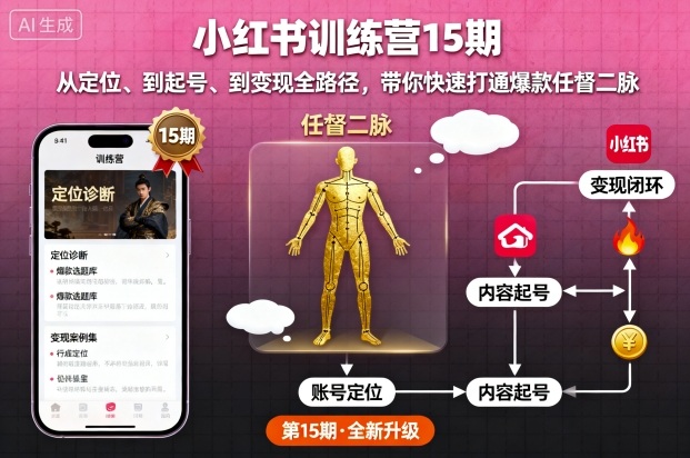 小红书训练营15期,从定位、到起号、到变现全路径,带你快速打通爆款任督二脉-云享网创