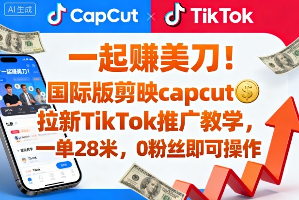 一起賺美刀!国际版剪映capcut拉新TikTok推广教学,一单28米,0粉丝即可操作(附推广入口和教学)-云享网创