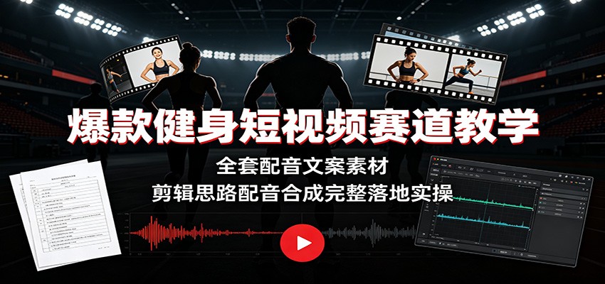 爆款健身短视频赛道教学：全套配音文案素材，剪辑思路配音合成完整落地实操-云享网创
